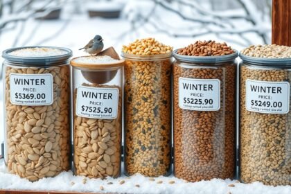 Téli madáreleség különböző fajtái és árai üvegben