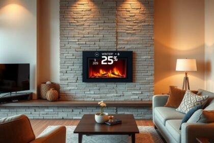 Téli nappali fűtés digitális kijelzővel modern környezetben