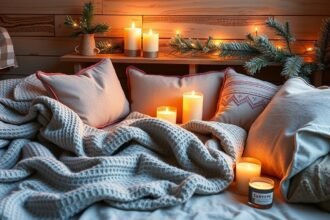 Téli kuckózás béléssel, plédekkel, díszpárnákkal és gyertyákkal