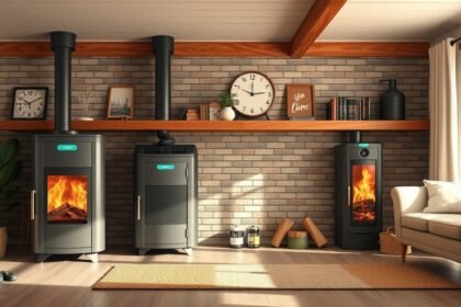 Modern pelletkályhák otthoni környezetben, barátságos designnal.