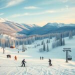 Síelő emberek a hóval borított hegyoldalon Magyarországon