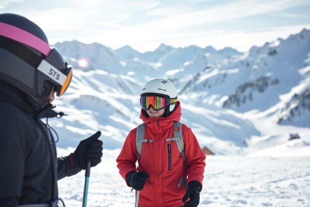 Kezdő síoktatás a hegyekben, különböző felszerelésben átszellemülten.