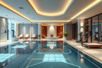 Modern wellness központ medencével és pihenőterülettel