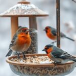 Téli madáretetés: vörösbegyek egy etetőnél