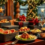 Szilveszteri ünnepi étkezés étkezési dobozokkal és italokkal