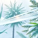 Télelő fólia zöld növények között, téli tájban.