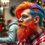 Színes hajfestés és szakállápolás ünnepi stílusban.