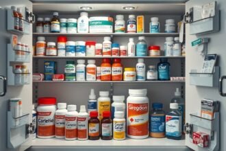 Téli gyógyszerkészlet az otthoni gyógyszekrényben