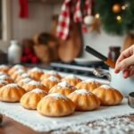 Frissen sült pogácsák az ünnepi sütéshez, konyhai eszközökkel.