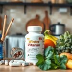 Vitaminok és friss zöldségek a téli vitaminhiány kezelésére.