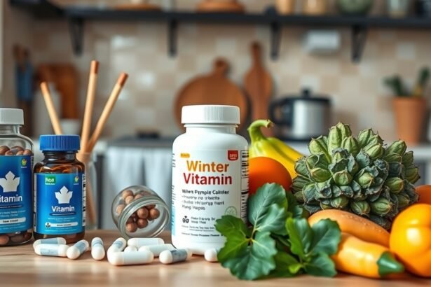 Vitaminok és friss zöldségek a téli vitaminhiány kezelésére.