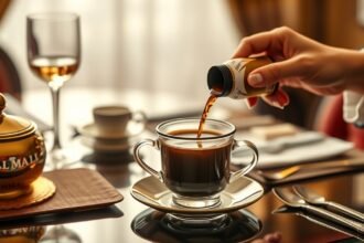 Luxuskávé szolgálása exkluzív környezetben.