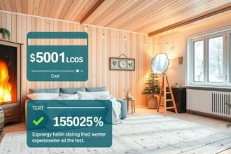 Modern szobabelső villanyfűtéssel, tüzelő berendezéssel és költségekkel