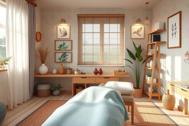 Akupunktúrás szoba tágas és nyugodt környezetben.