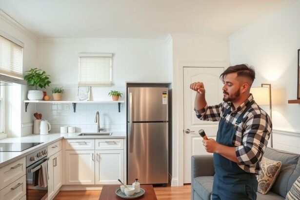 Férfi karbanantartást végez albérlet konyhájában.