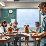 Állatorvosi asszisztens képzés osztályteremben kutyával