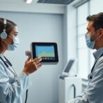 Egy orvos és kliens beszél az antioxidáns szint méréséről egy laboratóriumban.