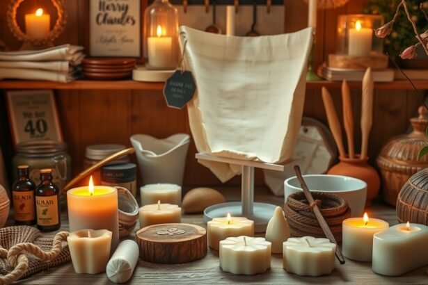Aromaterápiás gyertyák és hozzávalók az asztalon.