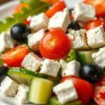 Friss görög saláta feta sajttal, olajbogyóval és zöldségekkel