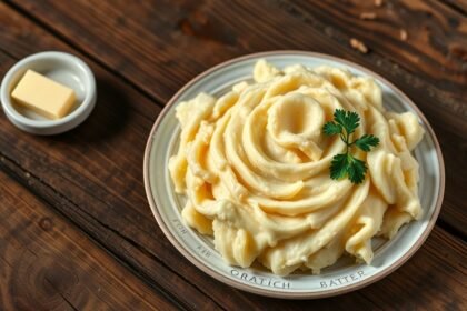 Friss burgonyapüré vajjal tálalva, ízletes köret.