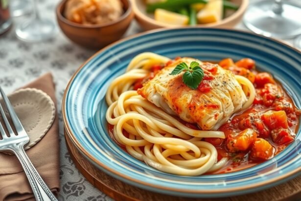 Harcsapaprikás túrós csuszával tálalva