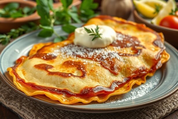 Hortobágyi palacsinta friss zöldségekkel és tejföllel tálalva.