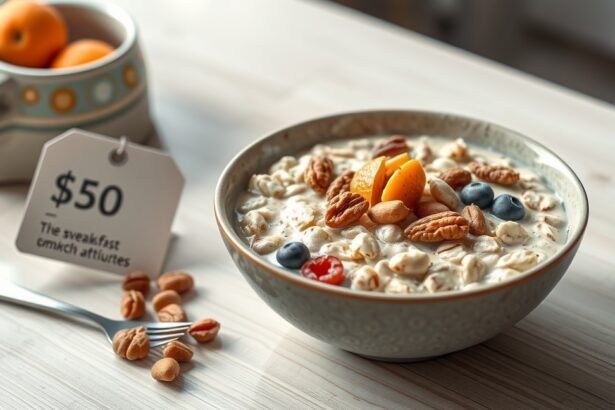 Reggelizéshez készített zabkása gyümölcsökkel és magvakkal.