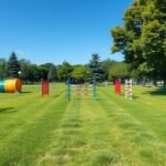 Agility pálya ugrópályákkal és alagutakkal