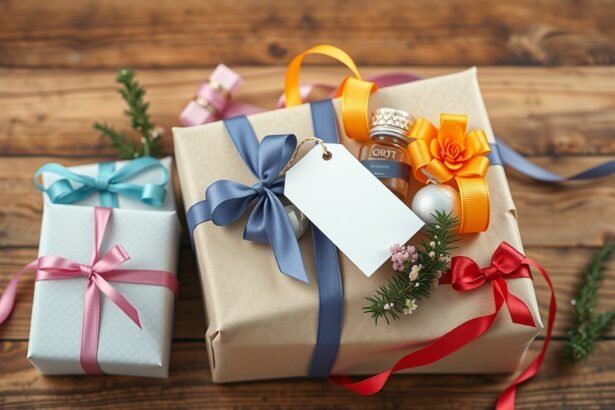 Elegáns ajándékcsomagok különböző színes masnikkal.