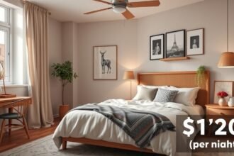 Stylish Airbnb bedroom with modern decor and low price