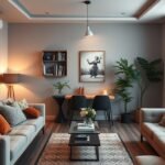 Modern Airbnb szállás elegáns nappalival és kényelmes bútorokkal.