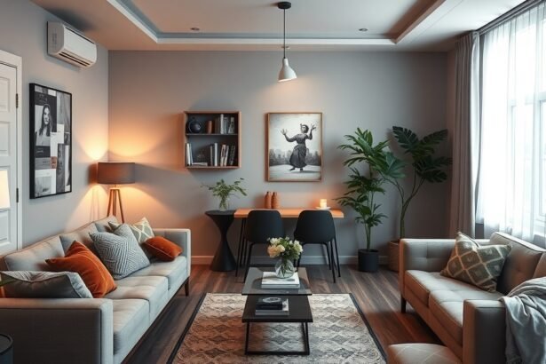 Modern Airbnb szállás elegáns nappalival és kényelmes bútorokkal.