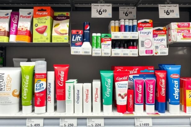 A különböző árú ajakápolók a bolt polcán.