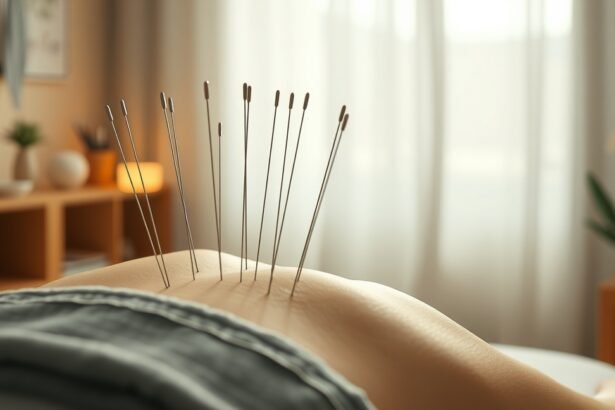 Akupunktúra tűk a hátban egy kezelés során