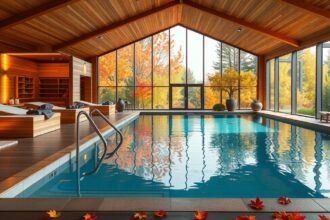 Wellness medence őszi tájjal, relaxációs helyszín