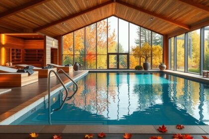 Wellness medence őszi tájjal, relaxációs helyszín