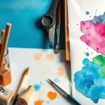 Akvarellfestő eszközök és színes festmény