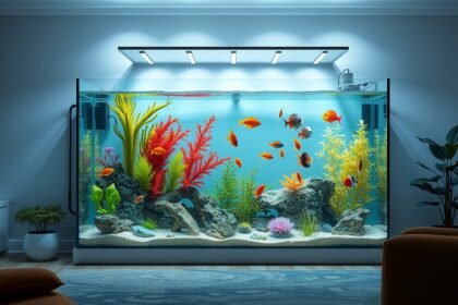 Színes akvárium különböző halakkal és növényekkel