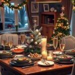 Karácsonyi vacsora otthon, ünnepi teríték és dekoráció.