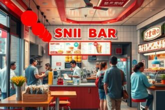 Kép egy büfé belső teréről, ahol vendégek rendelnek