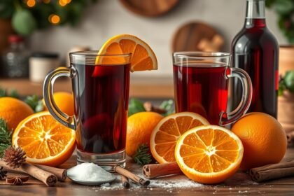 Házilag készített forralt bor narancs és fűszerek mellett