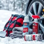 Téli autó kiegészítők hideg ellen: hólánc, jégkaparó, takaró.