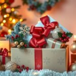 Karácsonyi díszdobozok ünnepi dekorációval és gyertyákkal