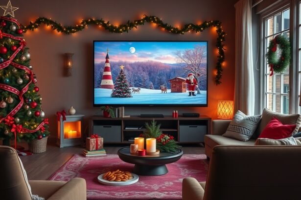 Karácsonyi filmest otthon, meghitt dekorációval és ételekkel.