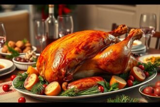 Karácsonyi pulykasült ünnepi asztalon, vagyontartalommal