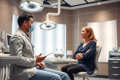 Orvosi konzultáció zsírleszívás előtt egy modern rendelőben.