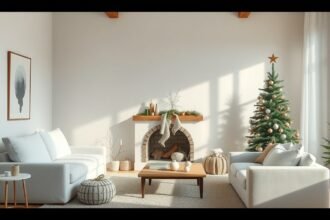 Minimalista karácsonyi dekoráció nappaliban.