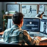 Fiatal férfi online kurzust tanulmányoz, számítógép előtt ülve.