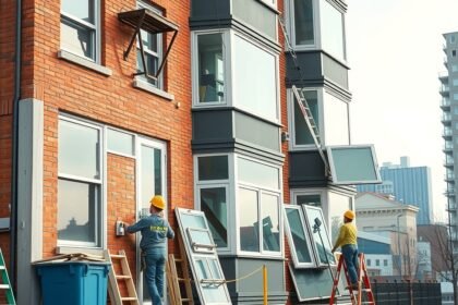 Panel ablakcsere folyamatát bemutató képsorozat.