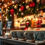 Karácsonyi vásár forralt bor standja díszítéssel és alapanyagokkal